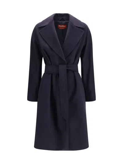 Max Mara Studio Wool With Peak Lapels Coat In Blue