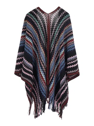 Missoni Zigzag-knit Wool-acrylic Blend Cape In Multi