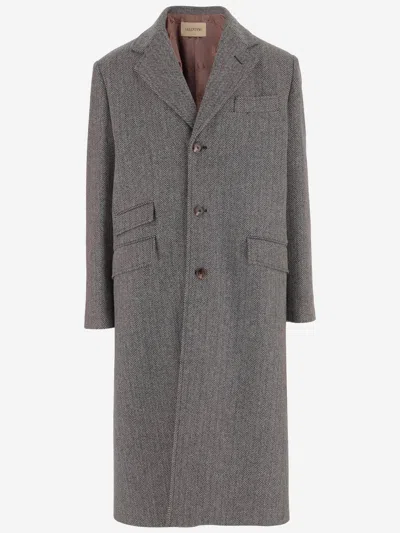 Valentino Herringbone-pattern Virgin Wool Coat In Gray