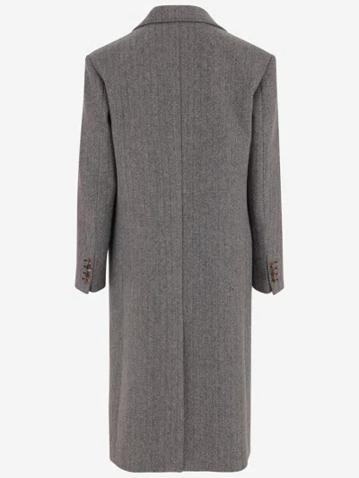 Valentino Herringbone-pattern Virgin Wool Coat In Gray