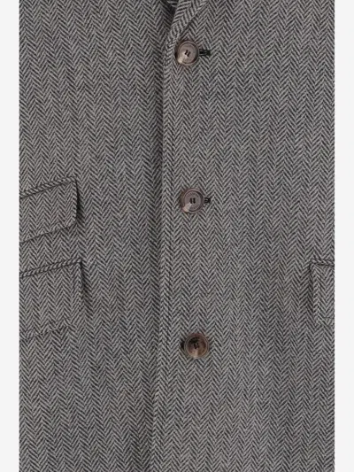 Valentino Herringbone-pattern Virgin Wool Coat In Gray