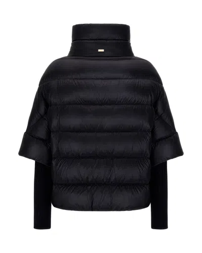 Herno Black High-collar Engraved Button Nylon Down Jacket In Black