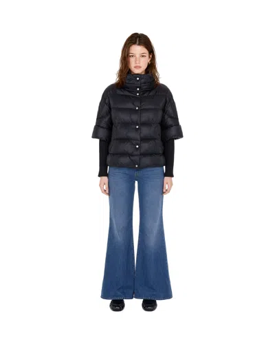 Herno Black High-collar Engraved Button Nylon Down Jacket In Black