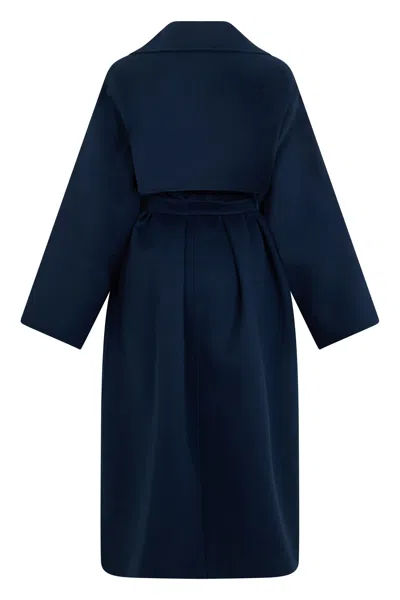 Weekend Max Mara Long Virgin Wool Belted Lapel Coat In Navy
