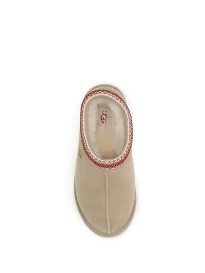Ugg Tasman Suede Slippers With Shearling Lining In Beige