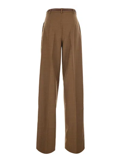 Max Mara Studio High-cut Wool-blend Pants With Matching Belt In Brown