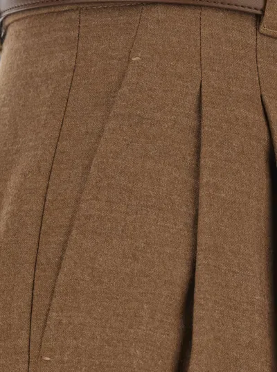 Max Mara Studio High-cut Wool-blend Pants With Matching Belt In Brown