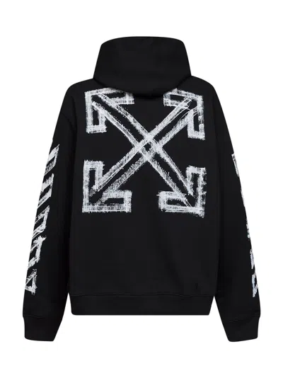 Off-white Motion Arrow Skate Black Cotton Hoodie With Distinctive Graphic Prints In Black