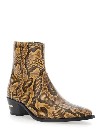 Amiri Beige Python Embossed Ryder Boots In Yellow