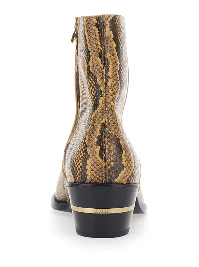Amiri Beige Python Embossed Ryder Boots In Yellow