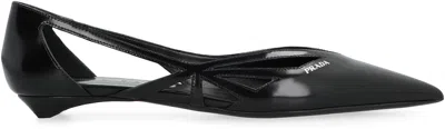 Prada Pointed-toe Calf Leather Flat In Black