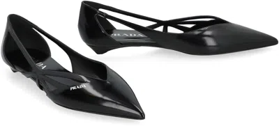 Prada Pointed-toe Calf Leather Flat In Black