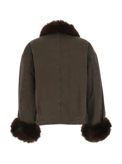 Pinko Fox-effect Cotton Coat In Brown