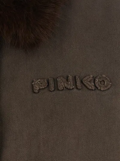 Pinko Fox-effect Cotton Coat In Brown