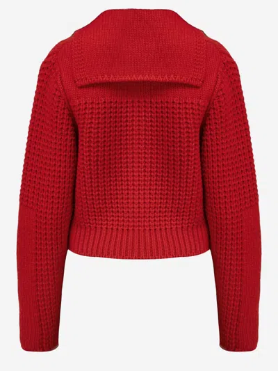 Ferragamo Red Gold Button Wool-blend Cardigan In Red
