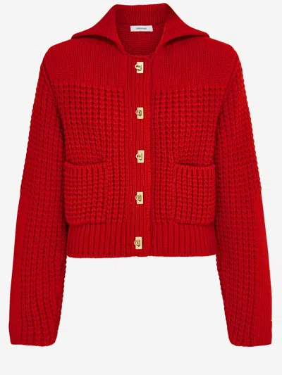 Ferragamo Red Gold Button Wool-blend Cardigan In Red