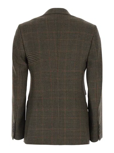 Max Mara Check-pattern Double-breasted Jacket In Brown