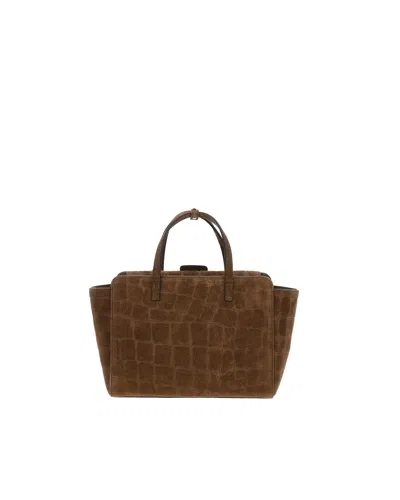 Hidesins Suede Structured Top Handle Bag In Brown