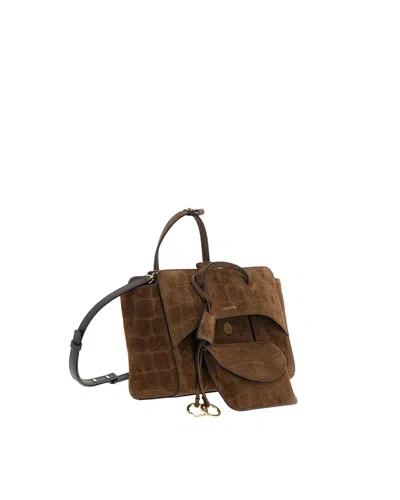 Hidesins Suede Structured Top Handle Bag In Brown