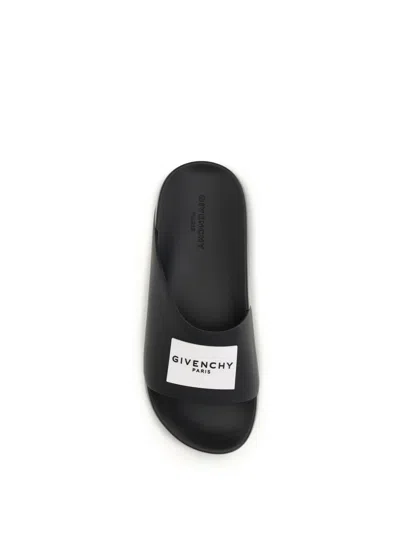 Givenchy Black Sandals With Wide Band And Contrasting Logo Patch In Rubber Man In Black