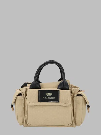 Msgm Cotton Top Handle Clutch In Beige