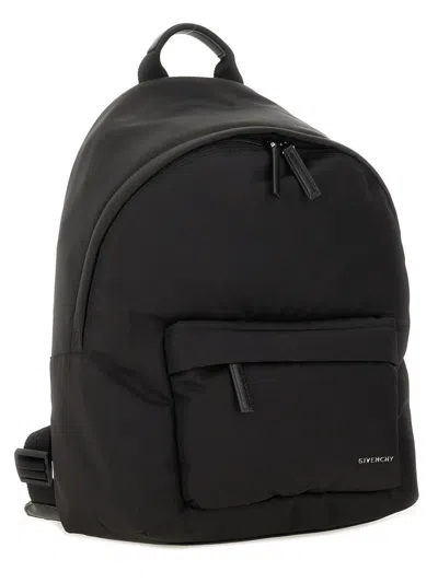 Givenchy Men Black Backpack With Adjustable Shoulder Straps And Logo On Front In Tech Fabric Man In Black