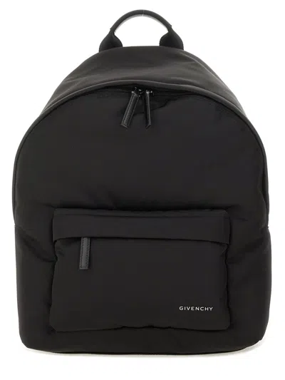 Givenchy Men Black Backpack With Adjustable Shoulder Straps And Logo On Front In Tech Fabric Man In Black