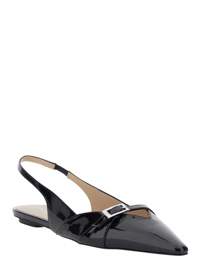Stuart Weitzman Georgie Pointed Toe Leather Slingback Flat In Black