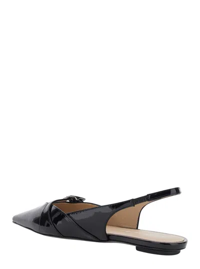 Stuart Weitzman Georgie Pointed Toe Leather Slingback Flat In Black