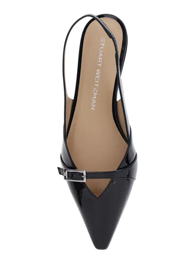 Stuart Weitzman Georgie Pointed Toe Leather Slingback Flat In Black