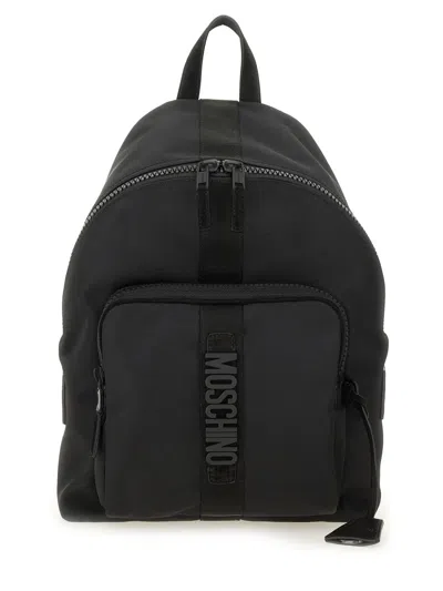 Moschino Logo-embroidered Backpack In Black