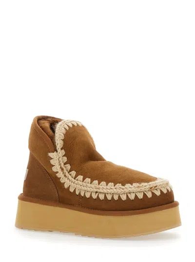 Mou Sheepskin Platform Ankle Boot In White