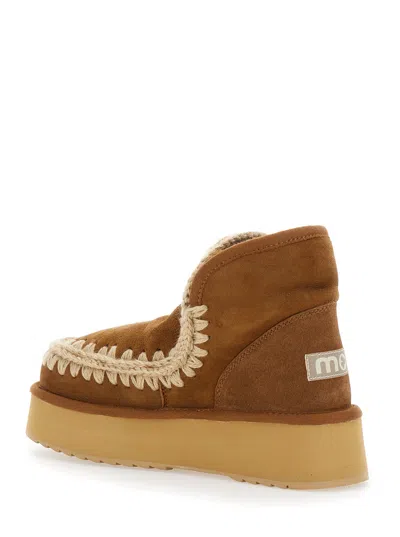 Mou Sheepskin Platform Ankle Boot In White