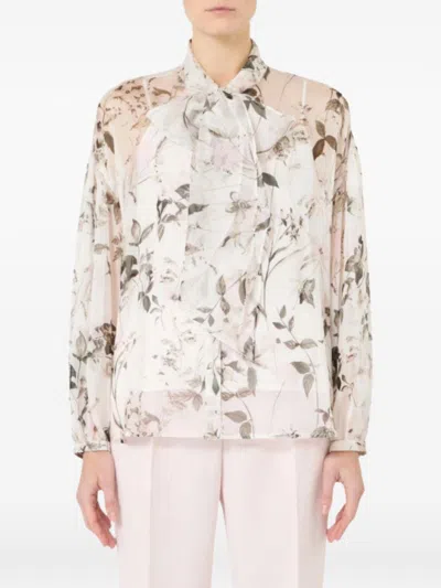 Max Mara Studio Polka Dot Silk Blend Shirt In White