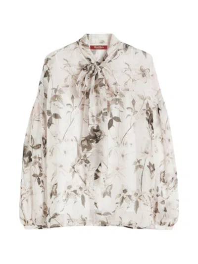 Max Mara Studio Polka Dot Silk Blend Shirt In White