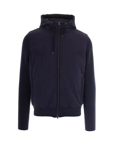 Herno Double-fabric Wool Hooded Jacket In Blue