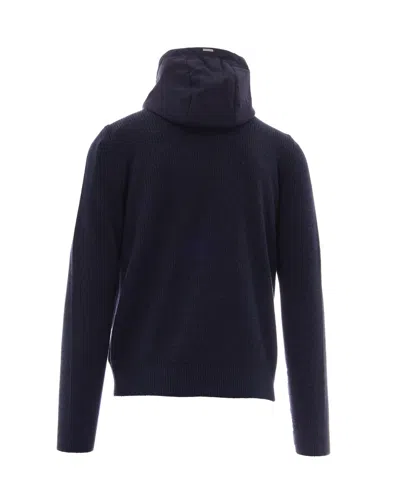 Herno Double-fabric Wool Hooded Jacket In Blue