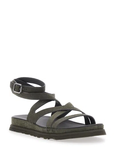 Ugg Embossed Leather Ankle Strap Sandal In Brown