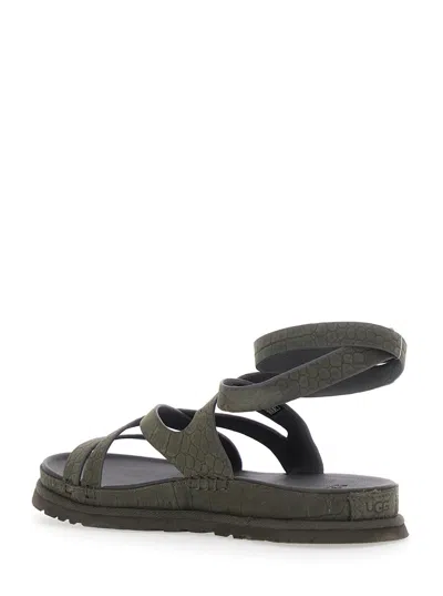 Ugg Embossed Leather Ankle Strap Sandal In Brown