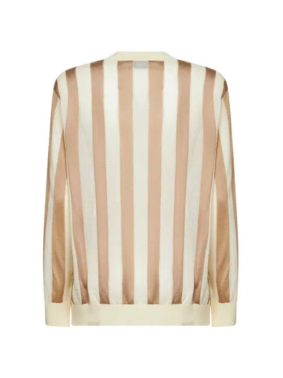 Fendi Pequin Striped Silk-cotton Sweater In Neutral
