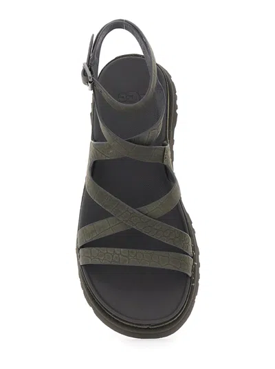 Ugg Embossed Leather Ankle Strap Sandal In Brown