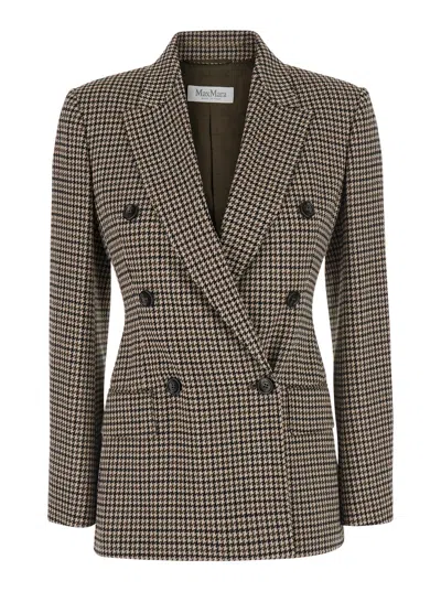 Max Mara Houndstooth T-shirt Jacket Double-breasted Lined Wool-blend In Multi