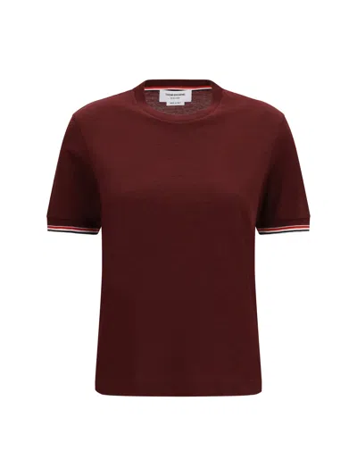 Thom Browne Wool-blend With Contrast Trim T-shirt In Burgundy