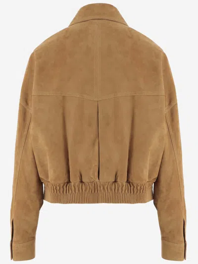 Versace Beige Suede Pointed Collar Elasticated Hem Jacket In Brown