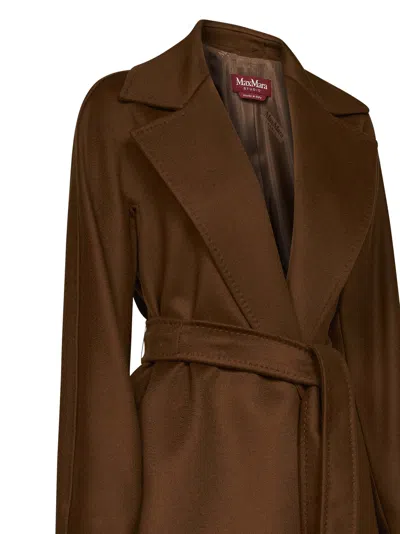 Max Mara Tan Mstdravenna Belted Wrap Coat In Brown