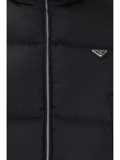 Prada Re-nylon With Goose Down Down Jacket In Black