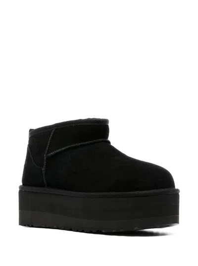 Ugg Classic Ultra Mini Low-cut Platform Leather Boots In Black