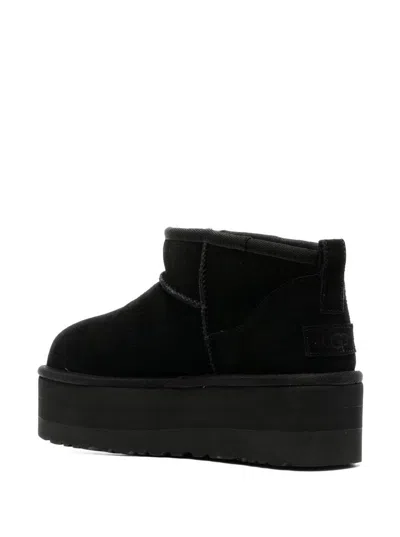 Ugg Classic Ultra Mini Low-cut Platform Leather Boots In Black