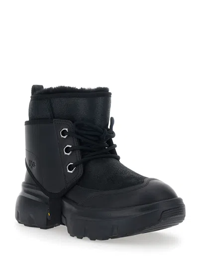 Ugg Leather Blend Platform Boots In Black