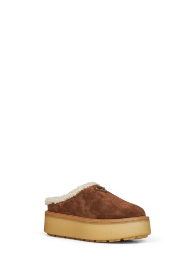 Prada Suede Mule With Sheepskin Lining Slipper In Multi